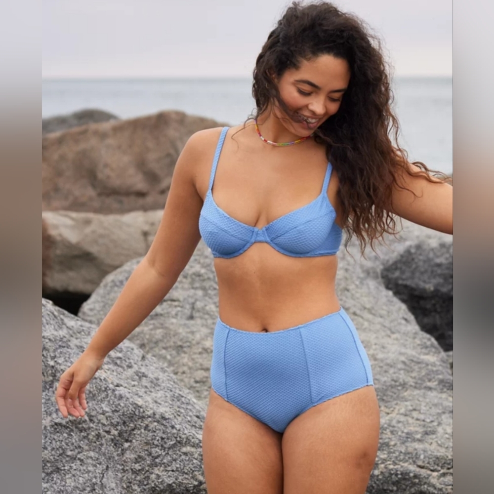 Aerie Jacquard High Waisted Bikini Bottom Periwinkle Blue XL - NWOT